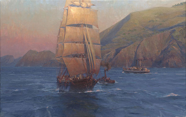 "Sunrise in the Golden Gate: Down Easter" - Christopher Blossom - Naval Art